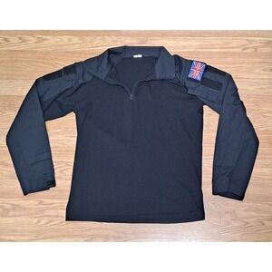 Small Mens Black Tactical Long Sleeve Three Quarter Zip With English Flag